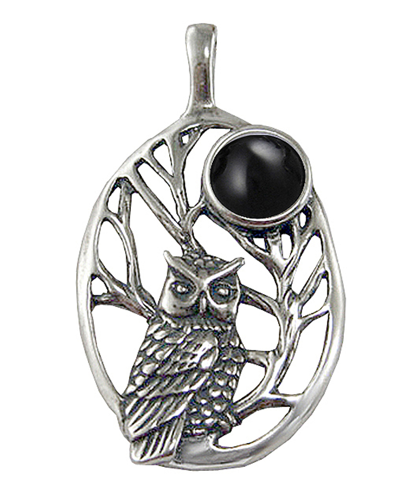 Sterling Silver Sacred Owl Pendant With Black Onyx